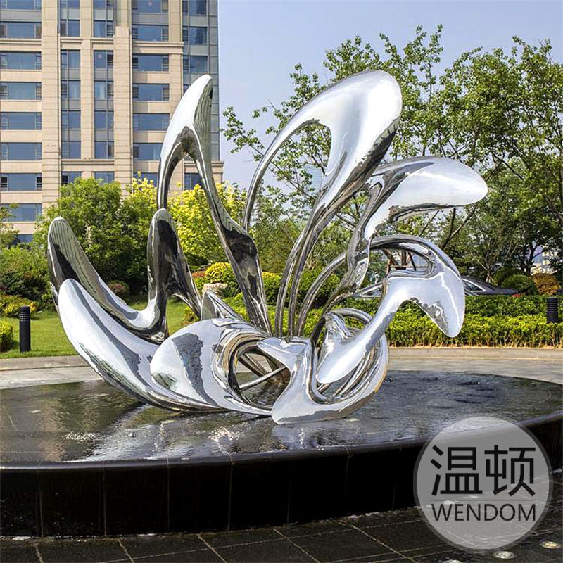 不锈钢雕塑定制镜面浪花鹿公园地产园林景观大型广场水景月亮摆件